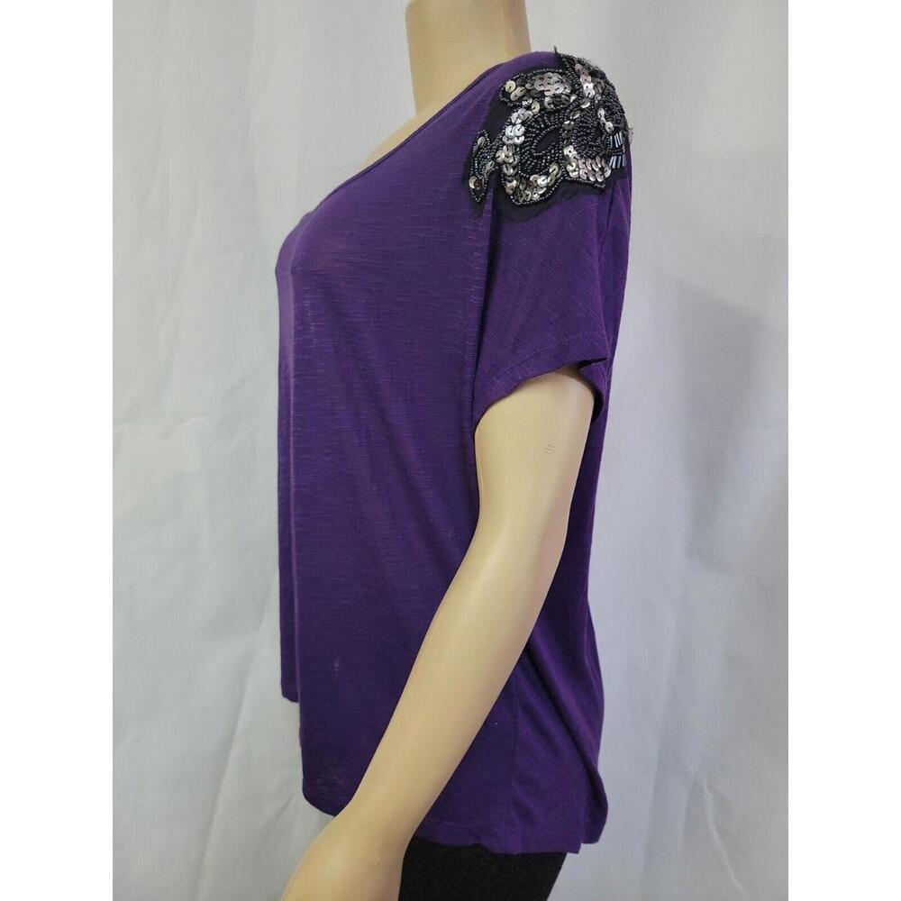 Torrid Size 1 Purple Crossed Back Beaded Sequined Tee top NWT #F - Picture 5 of 10
